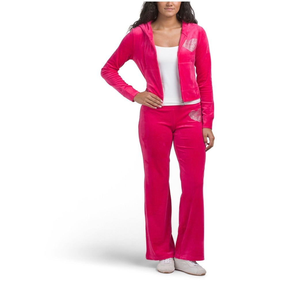 Juicy Couture Velour Tracksuit Set L vixen Pink Excellent Rhinestone Heart Y2K